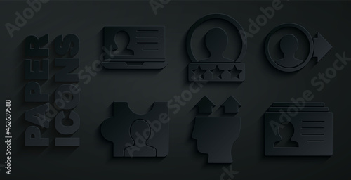 Set User of man, Create account screen, Head hunting, Resume, and Laptop with resume icon. Vector