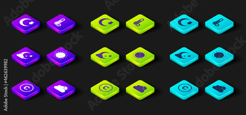 Set Celsius  Sun and cloud weather  Cloud with moon  Meteorology thermometer and Moon icon. Vector