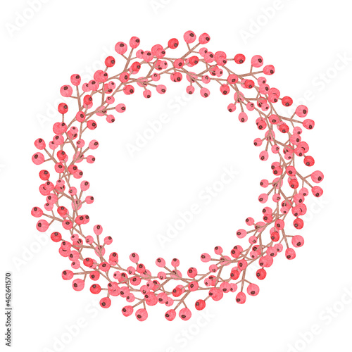 Photography decor New Years, Christmas wreath with red berries, childrens illustration in wa