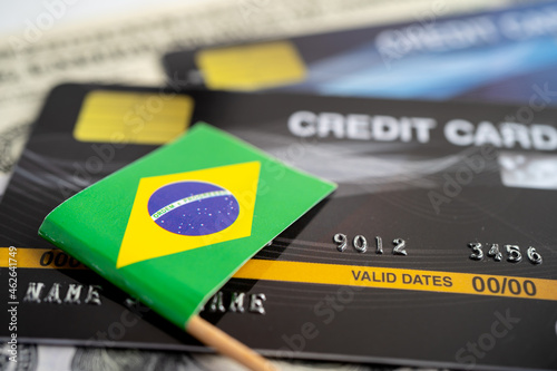 Brasil flag on credit card. Finance development, Banking Account, Statistics, Investment Analytic research data economy, Stock exchange trading, Business company concept.
