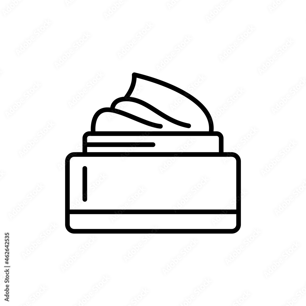 Cosmetic cream line vector icon. Opened jar of skin care cosmetics. Moisturizer, organic cosmetics. Black outline isolated on a white background Cosmetic cream line vector icon. Opened jar of skin care cosmetics. Moisturizer, organic cosmetics. Black outline isolated on a white background