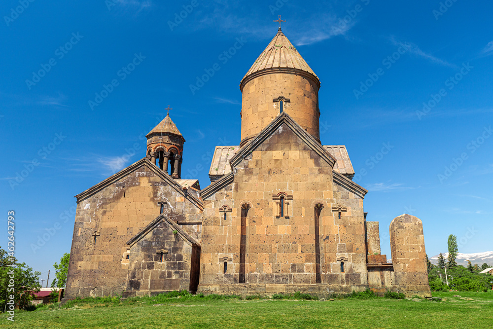 Saghmosavank Armenian church or Monastery of Psalms is a popular tourist sightseeing destination. It is located on edge of Kasagh river gorge