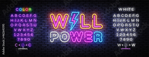 Will Power neon sign vector design template. Will Power neon banner, design element colorful modern design trend, night bright advertising, bright sign. Vector illustration. Editing text neon sign
