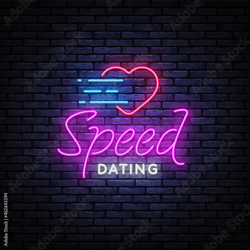 Speed Dating Neon Text Vector. Beautiful template for banner design. Modern speed dating, great design for any purposes. Love symbol. Modern background vector illustration