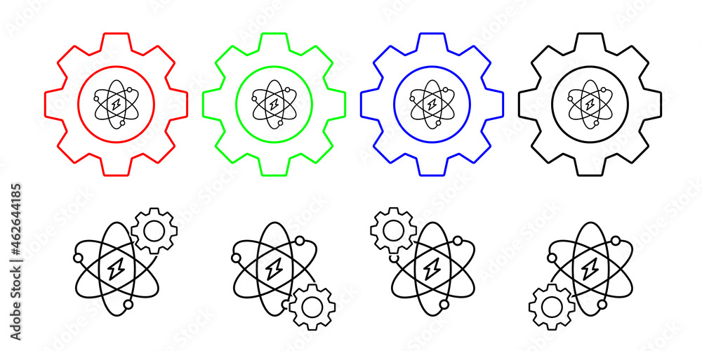 Atomic energy vector icon in gear set illustration for ui and ux, website or mobile application