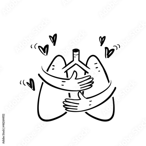 handdrawn doodle lung care icon illustration vector isolated