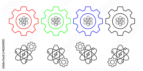 Atomic energy vector icon in gear set illustration for ui and ux, website or mobile application