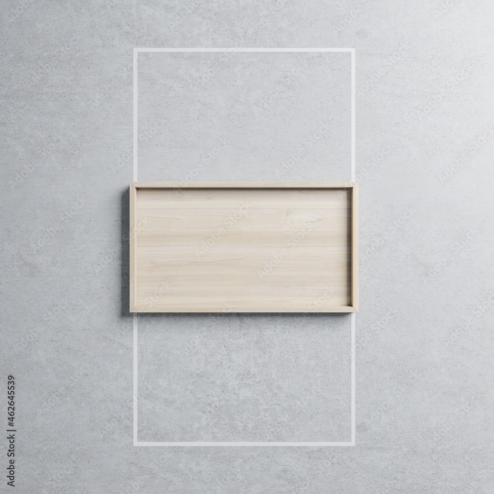 Creative wooden frame with mock up place on concrete wall background. Design and art concept. 3D Rendering. - obrazy, fototapety, plakaty 