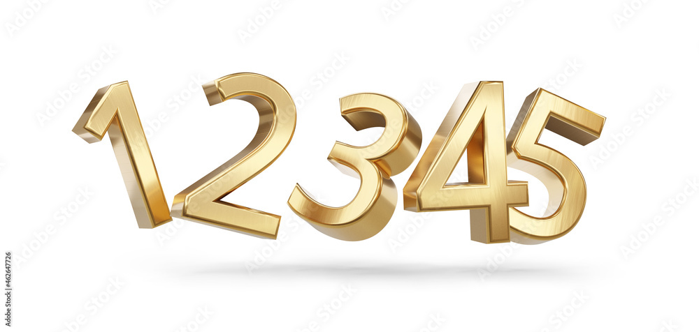 one two three four five golden symbol bold letters 3d-illustration