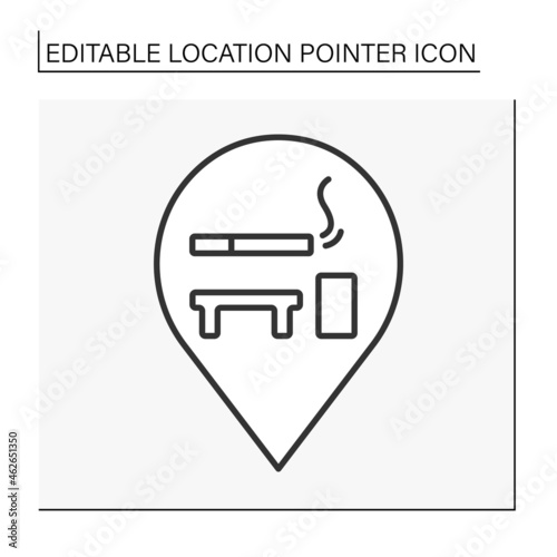  Pointer line icon. Smoking room symbol navigation. Place for smoke cigarettes. Public place navigation. Location pointer concept. Isolated vector illustration. Editable stroke