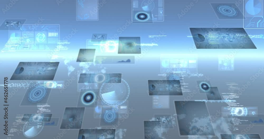 Animation of data processing on moving screens Animation of data processing on moving screens