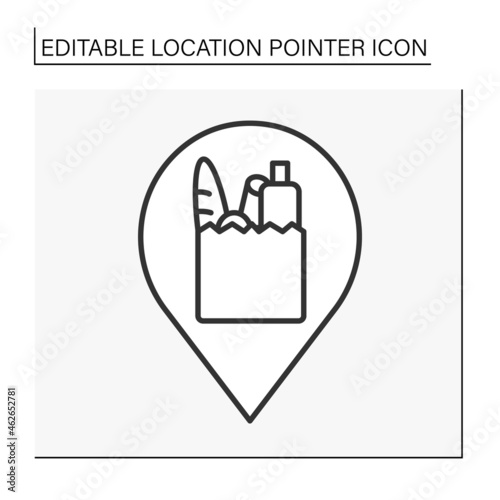  Pointer line icon. Grocery store symbol navigation. Supermarket. Public place navigation. Location pointer concept. Isolated vector illustration. Editable stroke