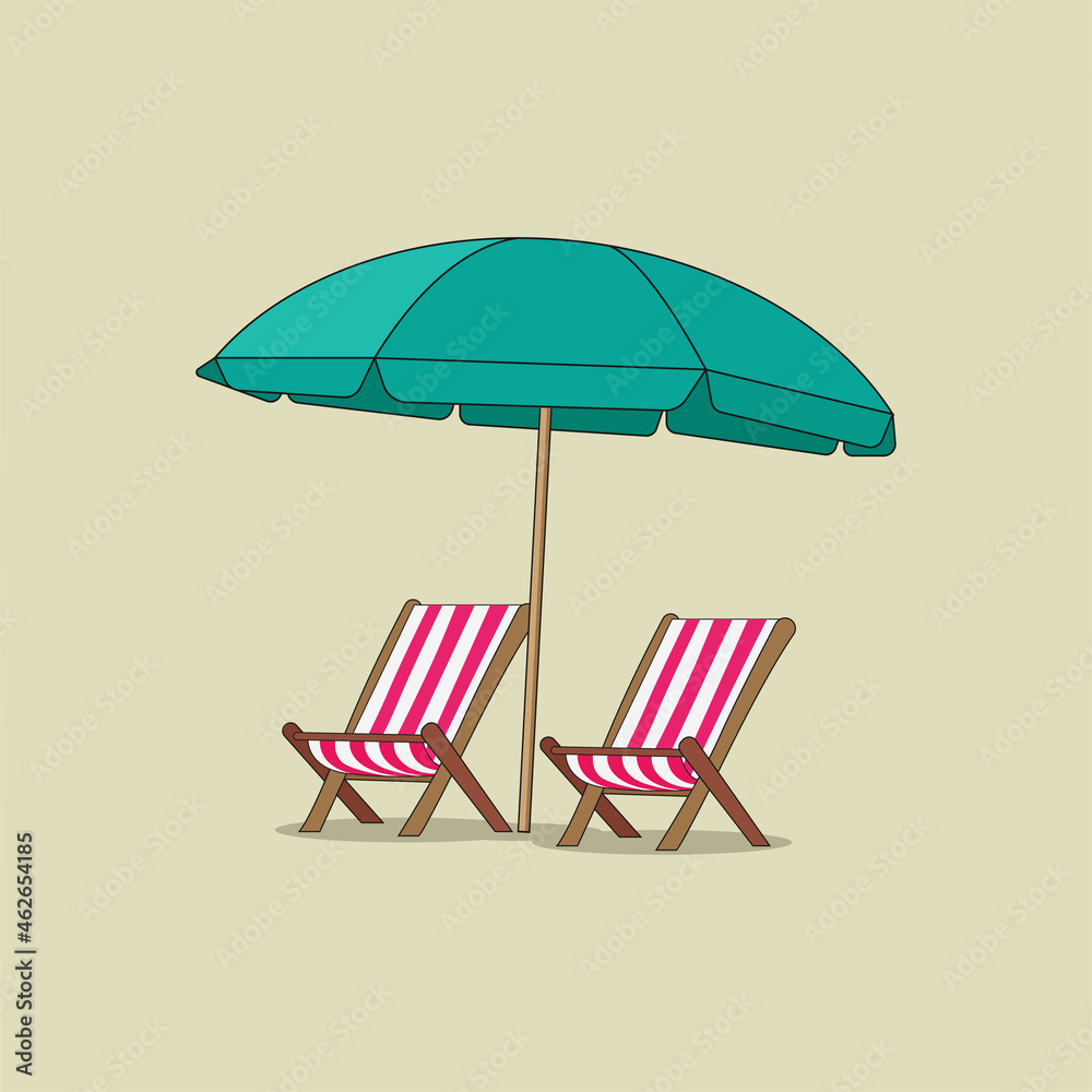 Beach chair and umbrella vector graphics