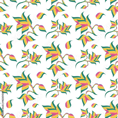 Floral pattern of colorful twigs with leaves