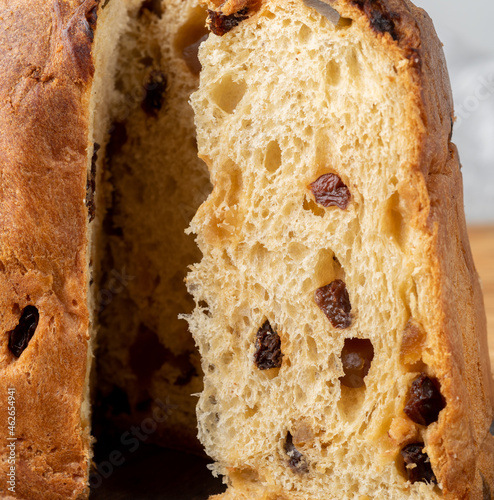 Closeup of traditional italian christmas fruit cake panettone