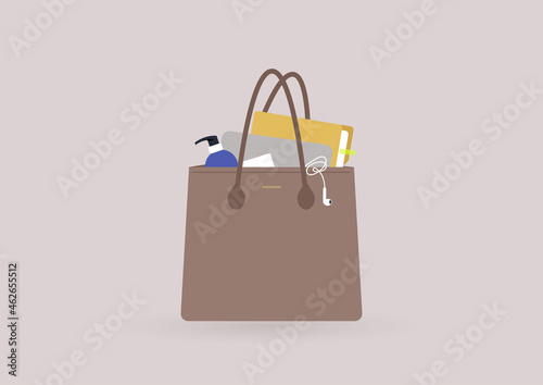 An office person bag with personal belongings inside it