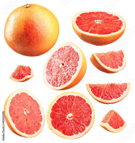 Grapefruit slices isolated on a white background.