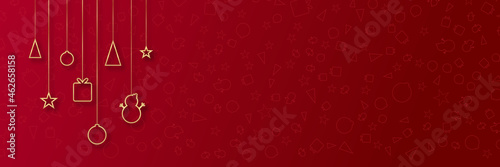 Simple elegant beautiful christmas banner background on red with golden lines