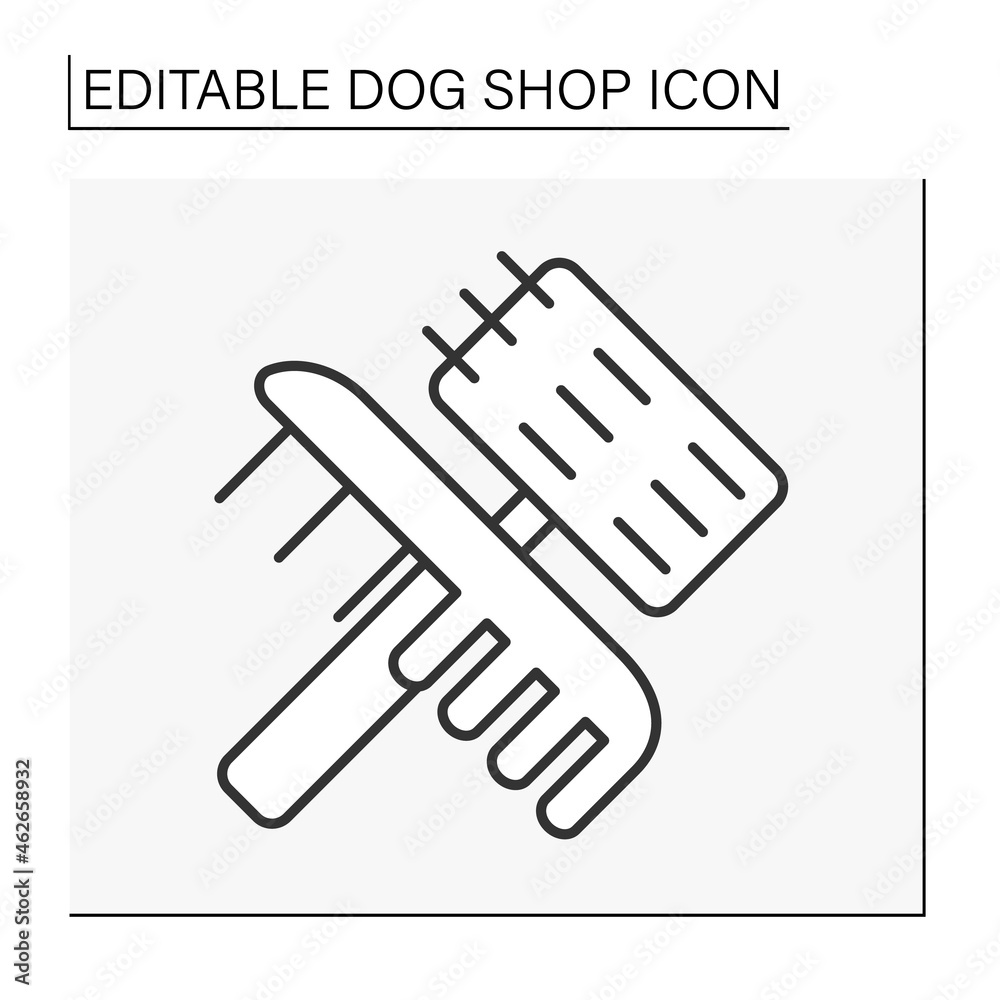 Care line icon. Grooming tools. Brush for combing wool. Dog store.Shop concept. Isolated vector illustration. Editable stroke Care line icon. Grooming tools. Brush for combing wool. Dog store.Shop concept. Isolated vector illustration. Editable stroke