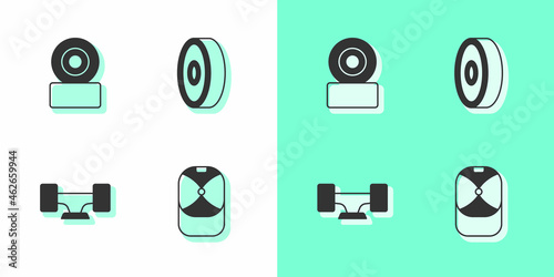 Set Baseball cap, Skateboard wheel, and bearing icon. Vector