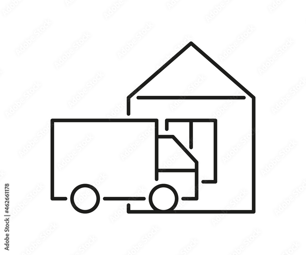 Home delivery van icon. Truck send order to house. Vector illustration