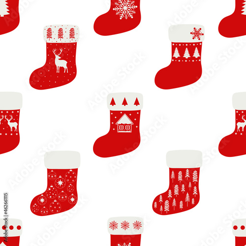 Seamless pattern Christmas stocking vector illustration