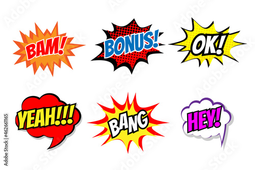 Set of colorful comic speech bubbles
