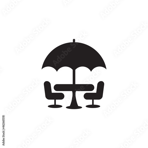 Outdoor restaurant with chair and umbrella tent logo design