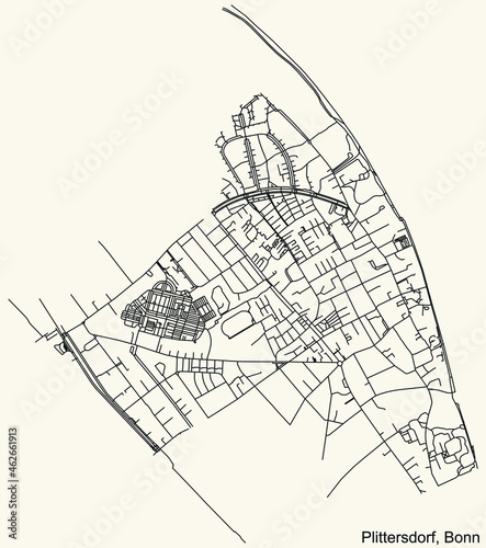 Detailed navigation urban street roads map on vintage beige background of the quarter Plittersdorf sub-district of the German capital city of Bonn, Germany photo