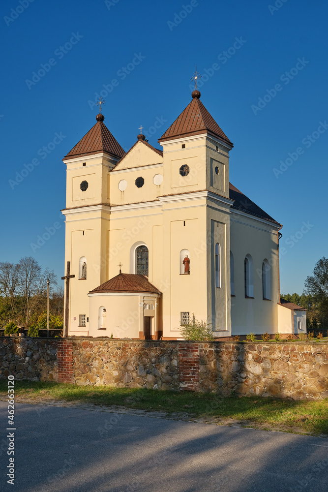 Old ancient catholic Church of St Michael the Archangel in Mikhalishki, Ostrovets district, Grodno region, Belarus.