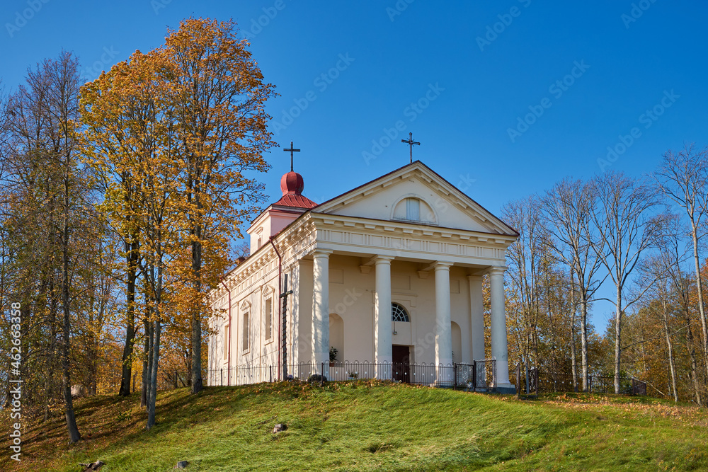 Old ancient catholic church of Our Lady of Perpetual Help in Shemetovo village, Myadel district, Minsk region, Belarus.