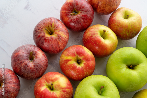 red and green apple assortment in diagonal row