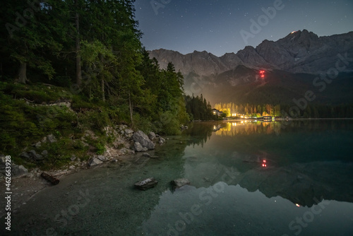 Eibsee at night with Zugspitze 