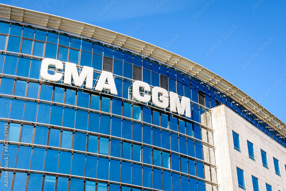 le-havre-france-june-12-2021-offices-of-the-shipping-company-cma