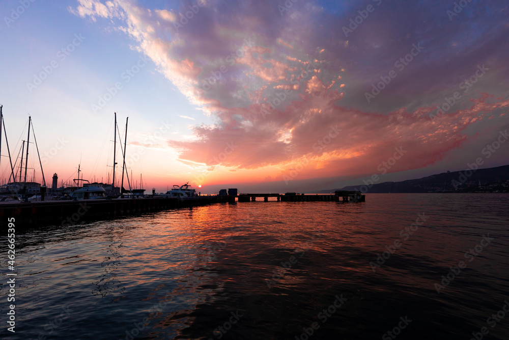 sunset over the harbor