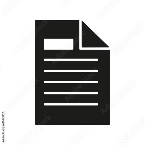 isolated document icon on white background, black fill, vector illustration
