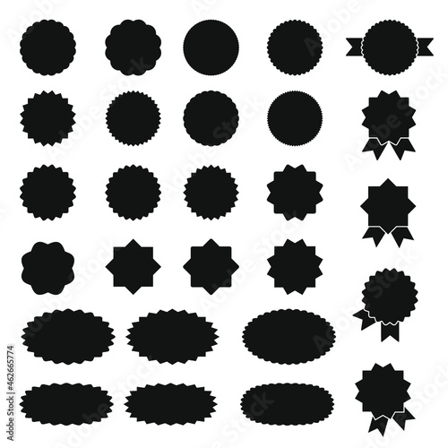 A collection of black labels. A sticker with a sale or discount. The price tag of the special offer. A supermarket advertising icon. Vector icon of the sun's rays.