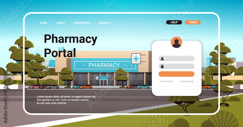 pharmacy portal website landing page template buy medicaments and drugs online e-commerce site concept