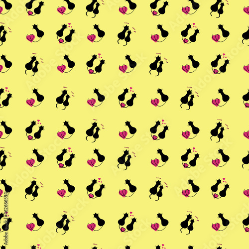 Pattern cats on a yellow background
