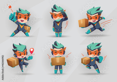 Super Hero Boy Mascot Character Set delivery object