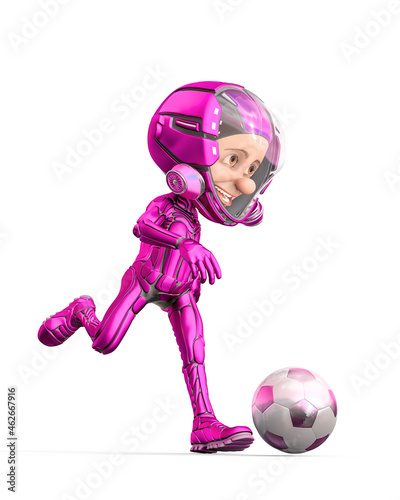 mini astronaut cartoon is playing football