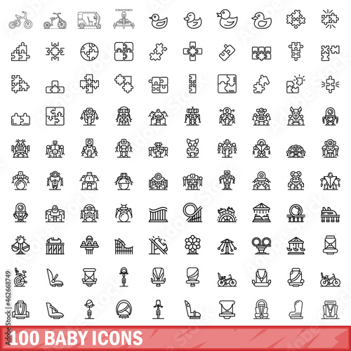 100 baby icons set. Outline illustration of 100 baby icons vector set isolated on white background