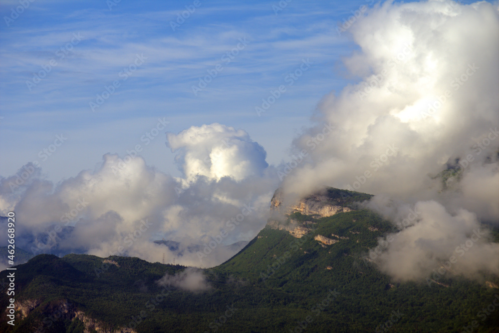clouds over the mountains,mountain, green, tree,peak, outdoors, high, tourism,view,