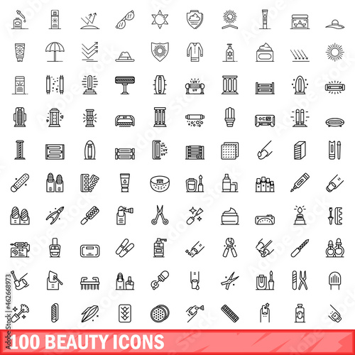 100 beauty icons set. Outline illustration of 100 beauty icons vector set isolated on white background