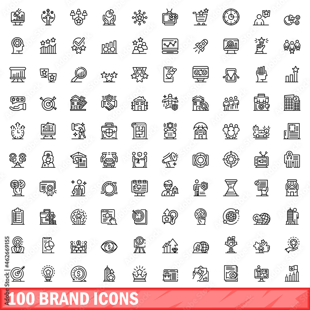 100 brand icons set. Outline illustration of 100 brand icons vector set isolated on white background 100 brand icons set. Outline illustration of 100 brand icons vector set isolated on white background