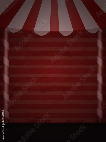 Aged old room with grunge red wallpaper and circus tent