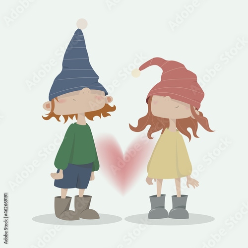 Vector illustration of cute little gnomes. Boy and girl.