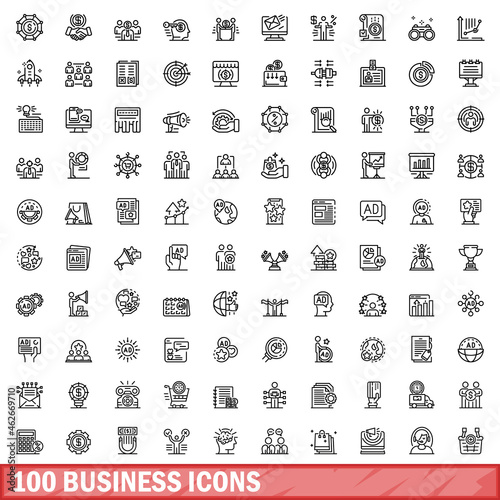 100 business icons set. Outline illustration of 100 business icons vector set isolated on white background