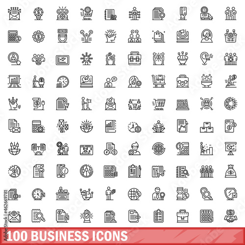 100 business icons set. Outline illustration of 100 business icons vector set isolated on white background