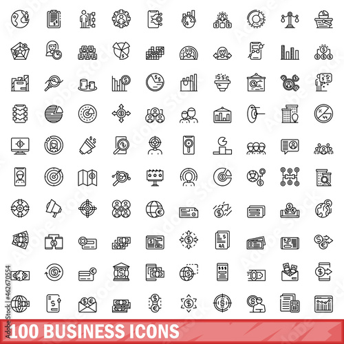 100 business icons set. Outline illustration of 100 business icons vector set isolated on white background